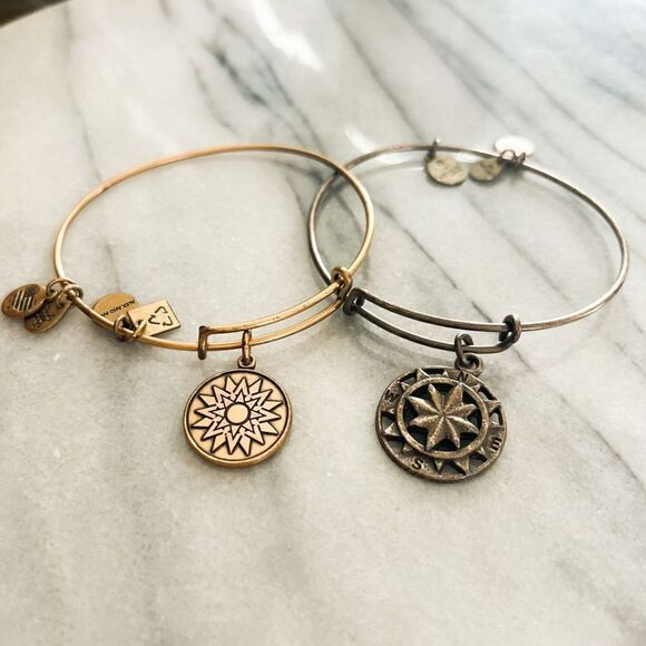 Alex and Ani Bracelet Set Charm Dangle Gold Silver Toned Bangle - Picture 2 of 3